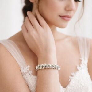Hand Crafted Small Pearl and Silver Crystal Bangle Bracelet